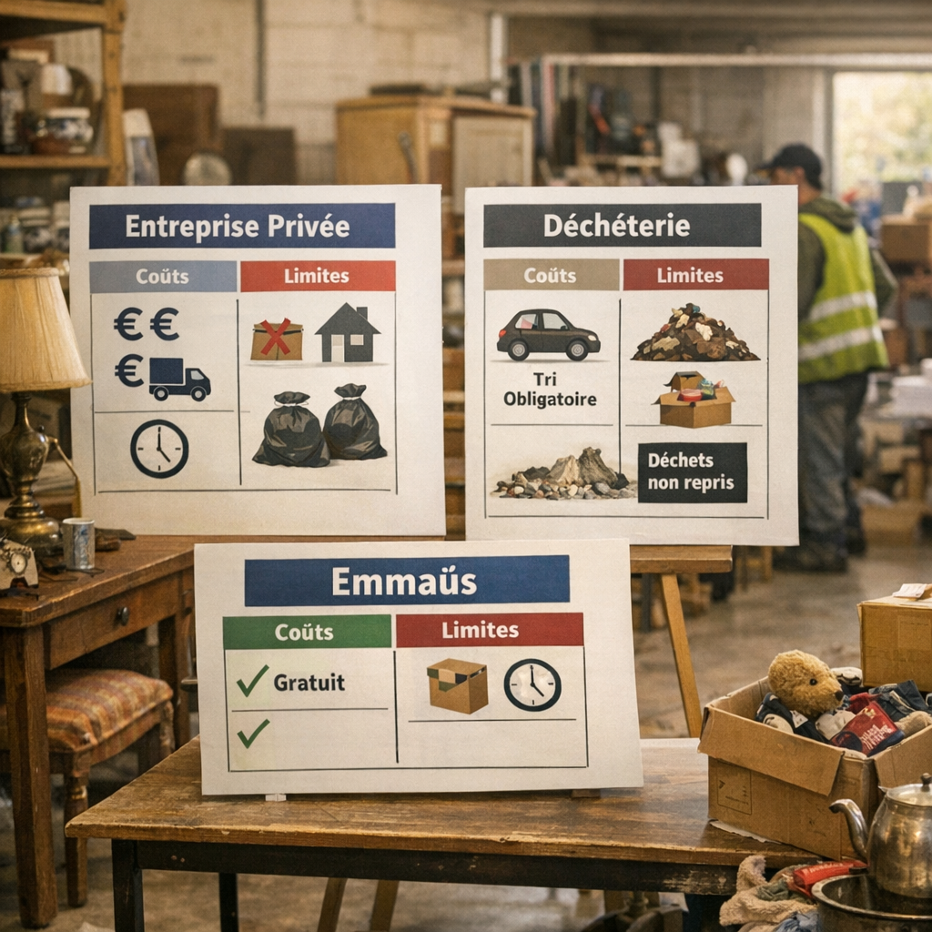 Emmaüs, entreprise privée ou déchèterie : tableau des coûts et limites